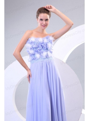 Lavender Strapless Empire Appliques and Laciness Watteau Train Prom Dress