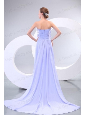 Lavender Strapless Empire Appliques and Laciness Watteau Train Prom Dress