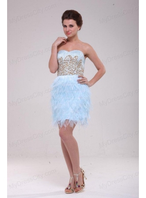 Light Blue Sweetheart Sequins Feather Mini-length Prom Dress