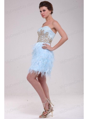 Light Blue Sweetheart Sequins Feather Mini-length Prom Dress