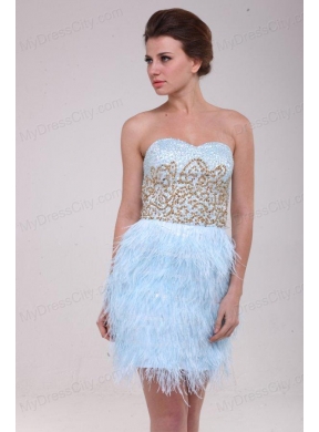 Light Blue Sweetheart Sequins Feather Mini-length Prom Dress