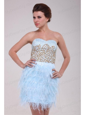 Light Blue Sweetheart Sequins Feather Mini-length Prom Dress