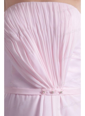 Lovely Pink Empire Strapless Knee-length Chiffon Ruching Prom Dress