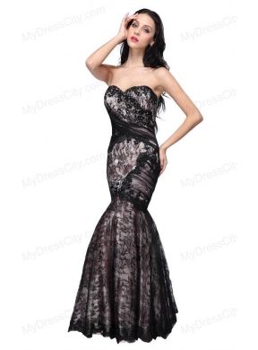 Mermaid Black Sweetheart Lace Floor-length Prom Dress