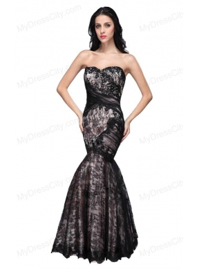 Mermaid Black Sweetheart Lace Floor-length Prom Dress