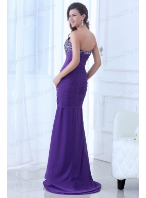 Mermaid Eggplant Purple Sweetheart High Slit Beading Chiffon Prom Dress