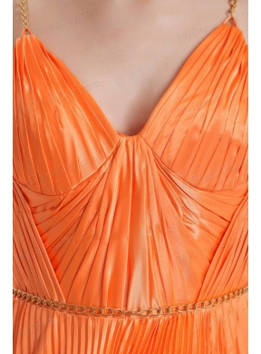 Modest Princes Straps Court Train Taffeta Orange Prom Dress with Ruching