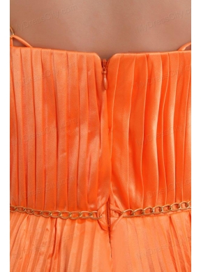 Modest Princes Straps Court Train Taffeta Orange Prom Dress with Ruching