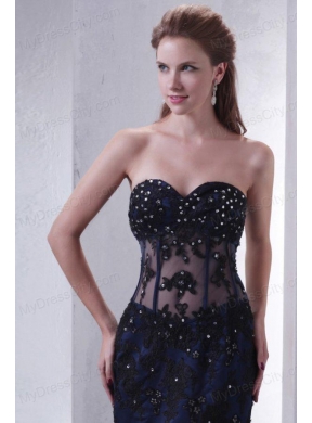 Navy Blue Mermaid Sweetheart Prom Dress with Appliques and Beading