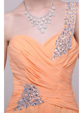 One Shoulder Chiffon Empire Rhinestone Decorate Prom Dress in Orange