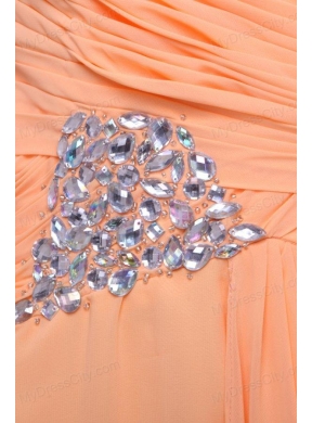 One Shoulder Chiffon Empire Rhinestone Decorate Prom Dress in Orange