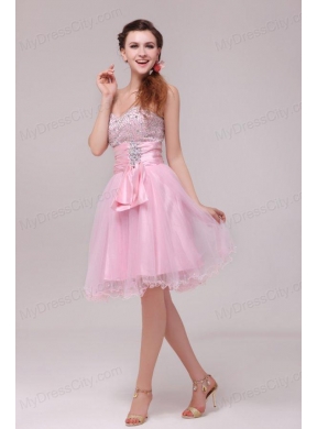 Princess Baby Pink Strapless Beading and Ruching Prom Dress