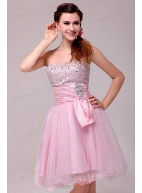 Princess Baby Pink Strapless Beading and Ruching Prom Dress