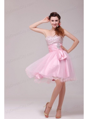 Princess Baby Pink Strapless Beading and Ruching Prom Dress