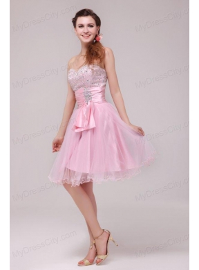 Princess Baby Pink Strapless Beading and Ruching Prom Dress