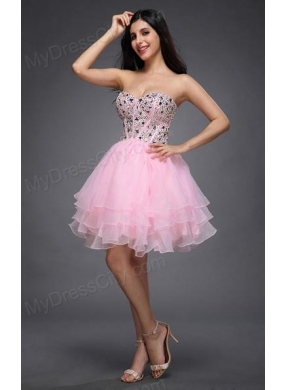 Princess Baby Pink Sweetheart Beading Organza Knee-length Prom Dress