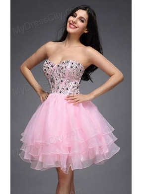 Princess Baby Pink Sweetheart Beading Organza Knee-length Prom Dress