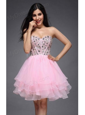 Princess Baby Pink Sweetheart Beading Organza Knee-length Prom Dress