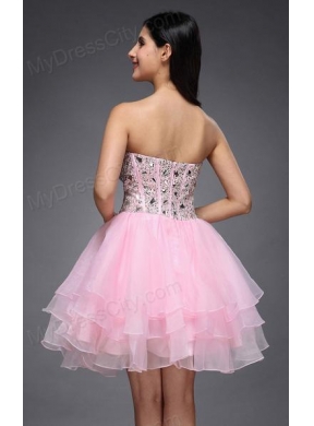 Princess Baby Pink Sweetheart Beading Organza Knee-length Prom Dress