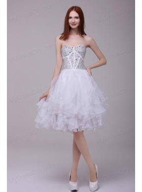 Princess White Beading and Ruffles Organza Prom Dress