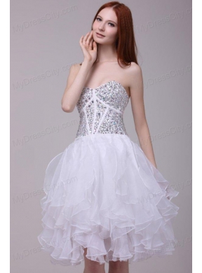 Princess White Beading and Ruffles Organza Prom Dress