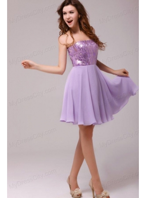 Purple Strapless Sequins Chiffon Knee-length Prom Dress