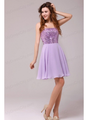 Purple Strapless Sequins Chiffon Knee-length Prom Dress