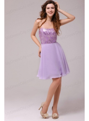 Purple Strapless Sequins Chiffon Knee-length Prom Dress