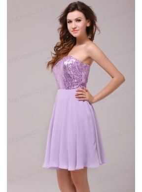 Purple Strapless Sequins Chiffon Knee-length Prom Dress