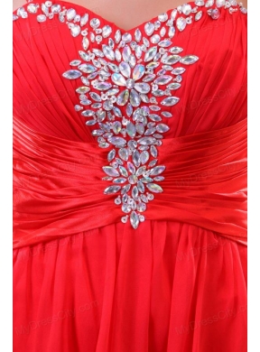 Red Empire Spaghetti Straps Beaded Decorate High-low Prom Dress