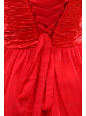 Red Empire Spaghetti Straps Beaded Decorate High-low Prom Dress