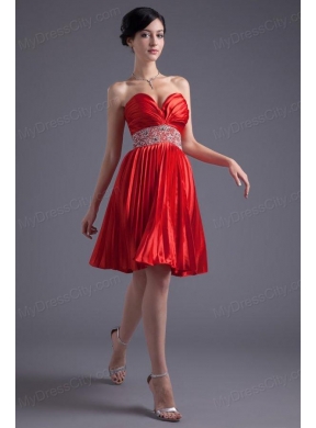 Red Princess Sweetheart Beading Taffeta Knee-length Prom Dress