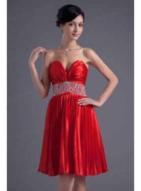 Red Princess Sweetheart Beading Taffeta Knee-length Prom Dress