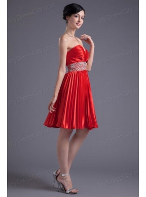 Red Princess Sweetheart Beading Taffeta Knee-length Prom Dress