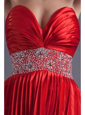 Red Princess Sweetheart Beading Taffeta Knee-length Prom Dress