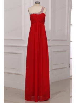 Sexy Red Empire One Shoulder Long Chiffon Beading Prom Dress with Criss Cross