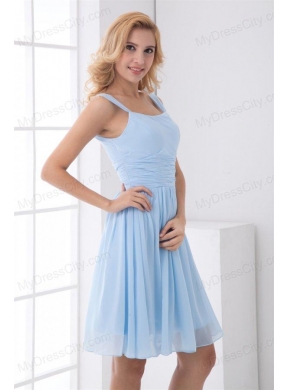 Simple Empire Straps Knee-length Chiffon Light Blue Prom Dress