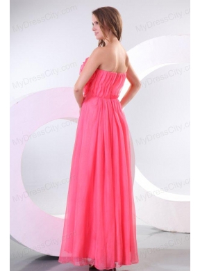 Strapless Flowers Decorate Brust Empire Long Prom Dress with Ruche