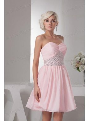 Sweet Empire Sweetheart Pink Mini-length Beading Chiffon Prom Dress