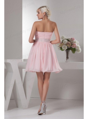 Sweet Empire Sweetheart Pink Mini-length Beading Chiffon Prom Dress