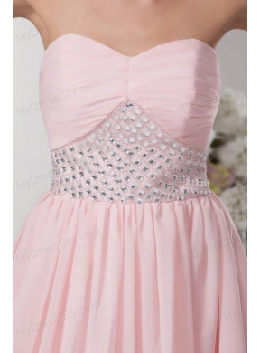 Sweet Empire Sweetheart Pink Mini-length Beading Chiffon Prom Dress