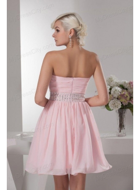 Sweet Empire Sweetheart Pink Mini-length Beading Chiffon Prom Dress