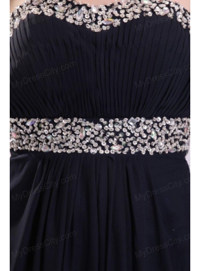 Sweetheart Beaded Navy Blue Prom Dress with Backless Brush Train