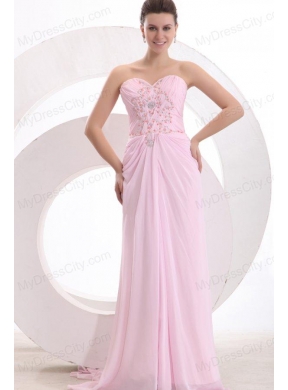 Sweetheart Empire Beaded Decorate Watteau Train Prom Dress in Baby Pink