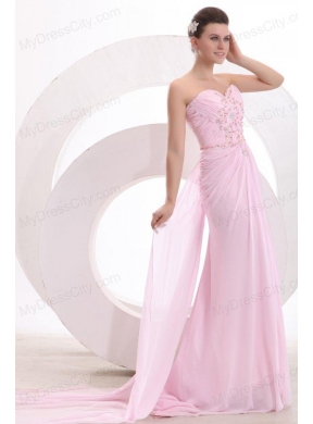 Sweetheart Empire Beaded Decorate Watteau Train Prom Dress in Baby Pink