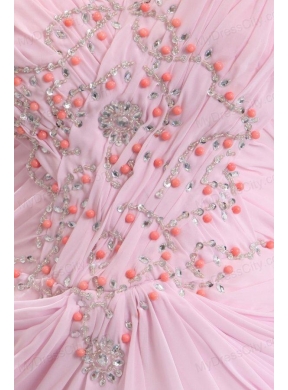 Sweetheart Empire Beaded Decorate Watteau Train Prom Dress in Baby Pink