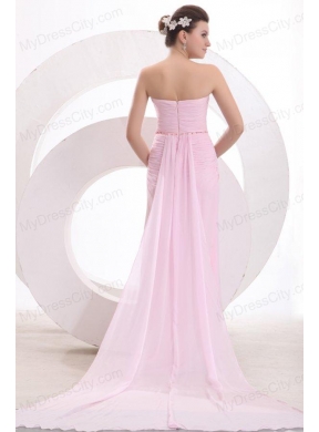 Sweetheart Empire Beaded Decorate Watteau Train Prom Dress in Baby Pink