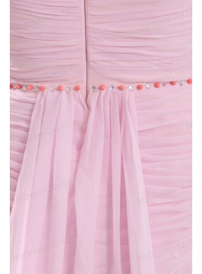 Sweetheart Empire Beaded Decorate Watteau Train Prom Dress in Baby Pink