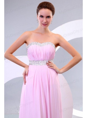 Sweetheart Empire Chiffon Sweep Train Baby Pink Prom Dress with Beading