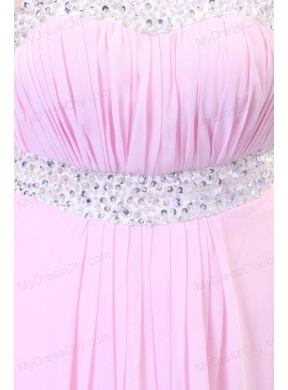 Sweetheart Empire Chiffon Sweep Train Baby Pink Prom Dress with Beading